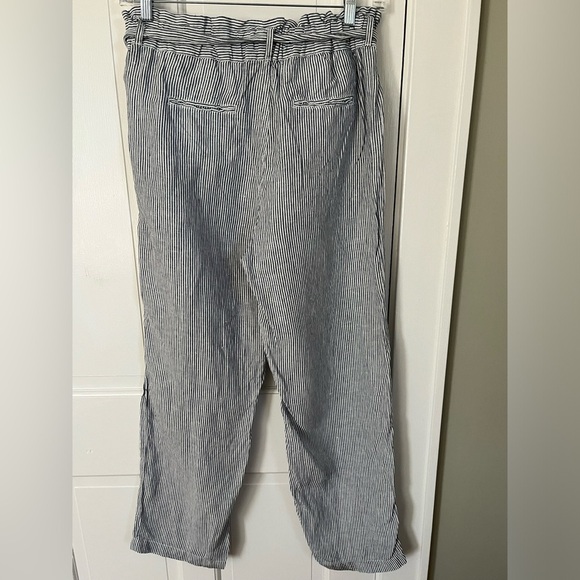 C&C California Women's Blue & White Striped 100% Linen Belted Pants Size Large - Picture 5 of 10